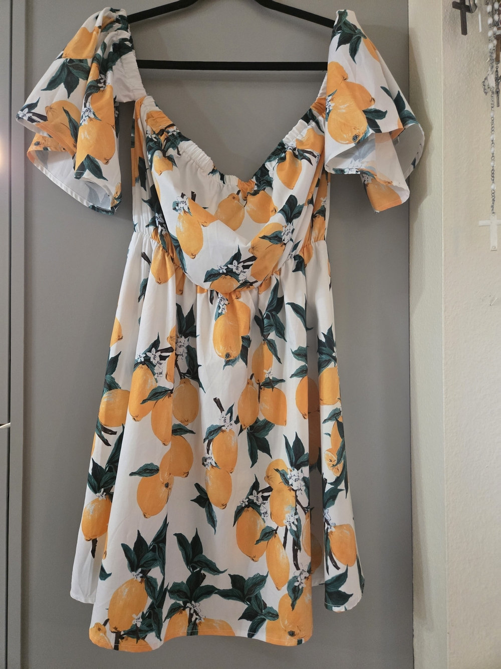 White Summer Dress with Yellow Lemon Print Size Medium